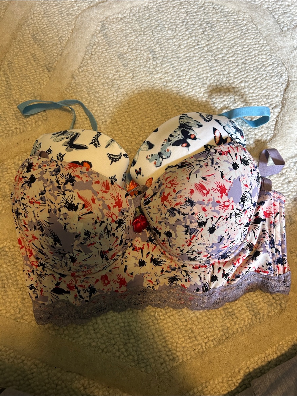 Adore Me Multicolor Floral Lace Longline Bra with Blue Straps